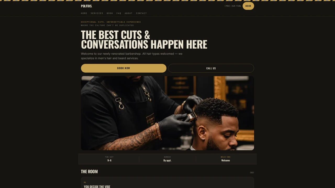 Politixs Barbershop homepage